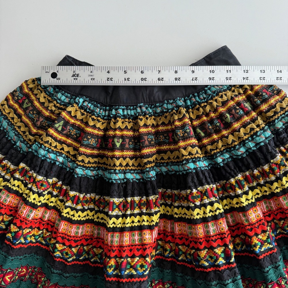 VTG Ribbon Ric Rac Flounce Colorful Red Black Rainbow Handmade Fiesta Skirt S - Picture 7 of 10